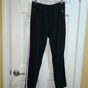 Polo Ralph Lauren track pants Sz M zip ankle pink stripe mock fly drawstring